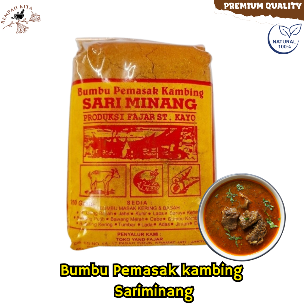 

Bumbu Pemasak Kambing SARI MINANG 250 gram / Bumbu Kambing Sariminang