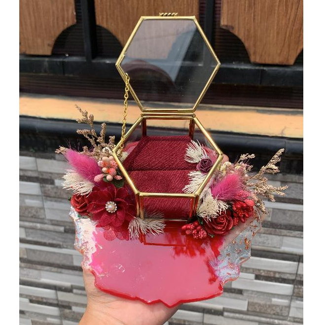 Tempat Cincin Pernikahan Lamaran Resin Free Custom Nama
