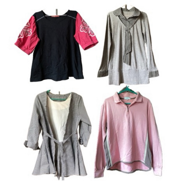 Blouse Wanita kotak-kotak Tangan Balon Kemeja Kerah PRELOVED