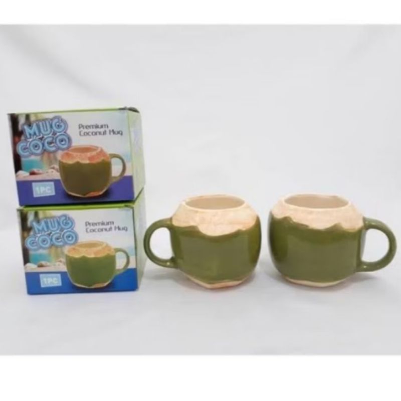 Mug Gelas Keramik Kelapa Muda Coconut Model 3 Dimensi /Mug Keramik