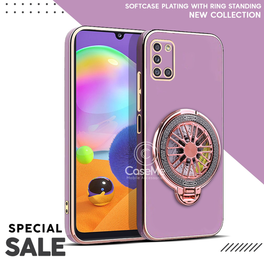 Case Samsung A31 Soft Case Stand Holder Ring Fun Silicone Luxury Plating