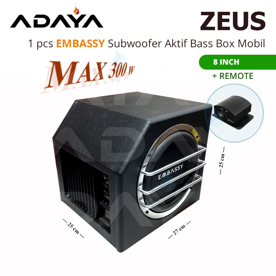 Subwoofer Aktif 8 inch Bass Box Mobil dengan Remote Control EMBASSY ZEUS