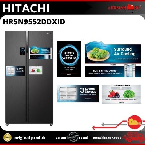 Hitachi Kulkas HRSN9552DDXID / Side By Side Black 525L