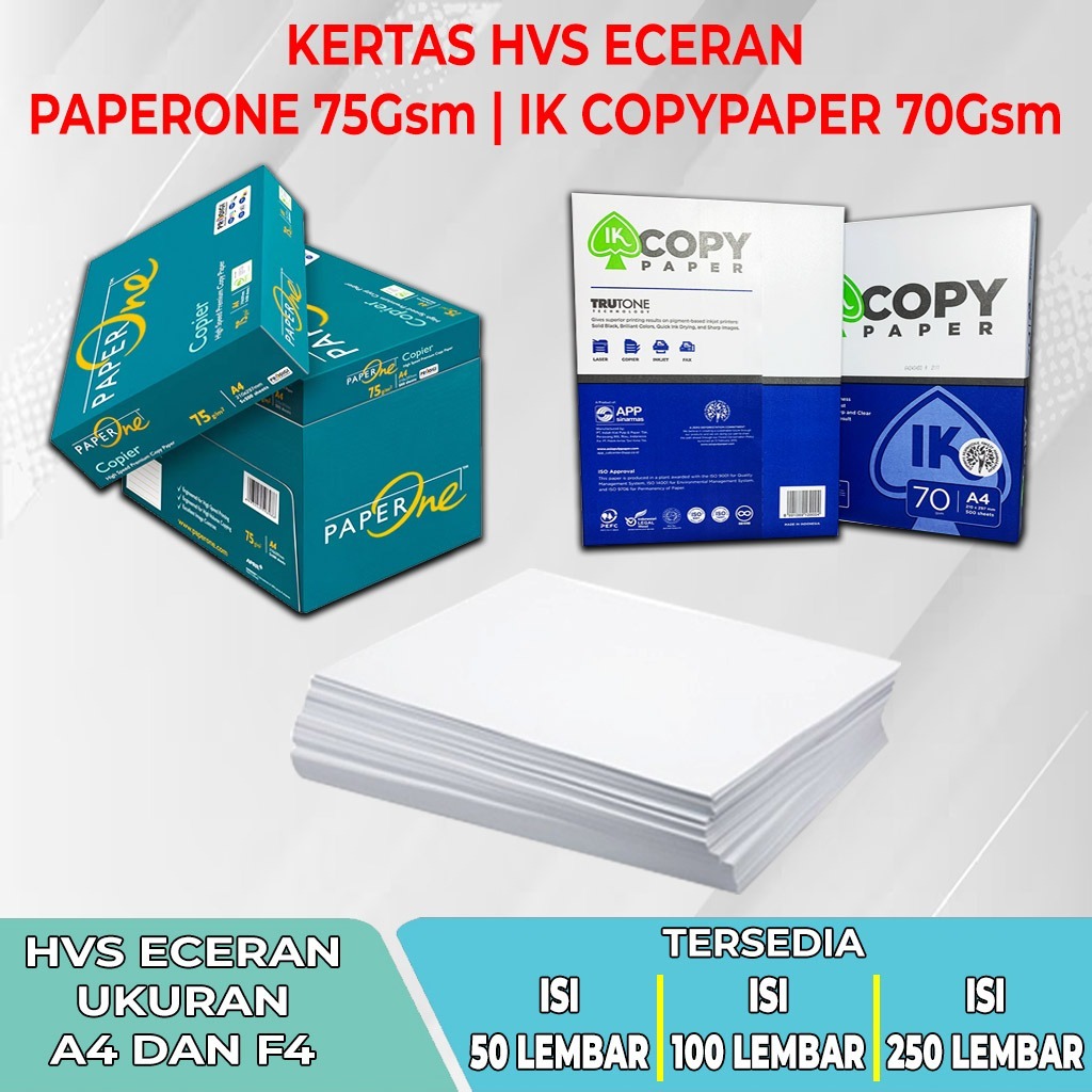 

[BISA INSTANT & COD] HVS ECERAN A4 / F4 Merk PAPERONE & IK COPYPAPER Tersedia 50 / 100 / 250 Lembar