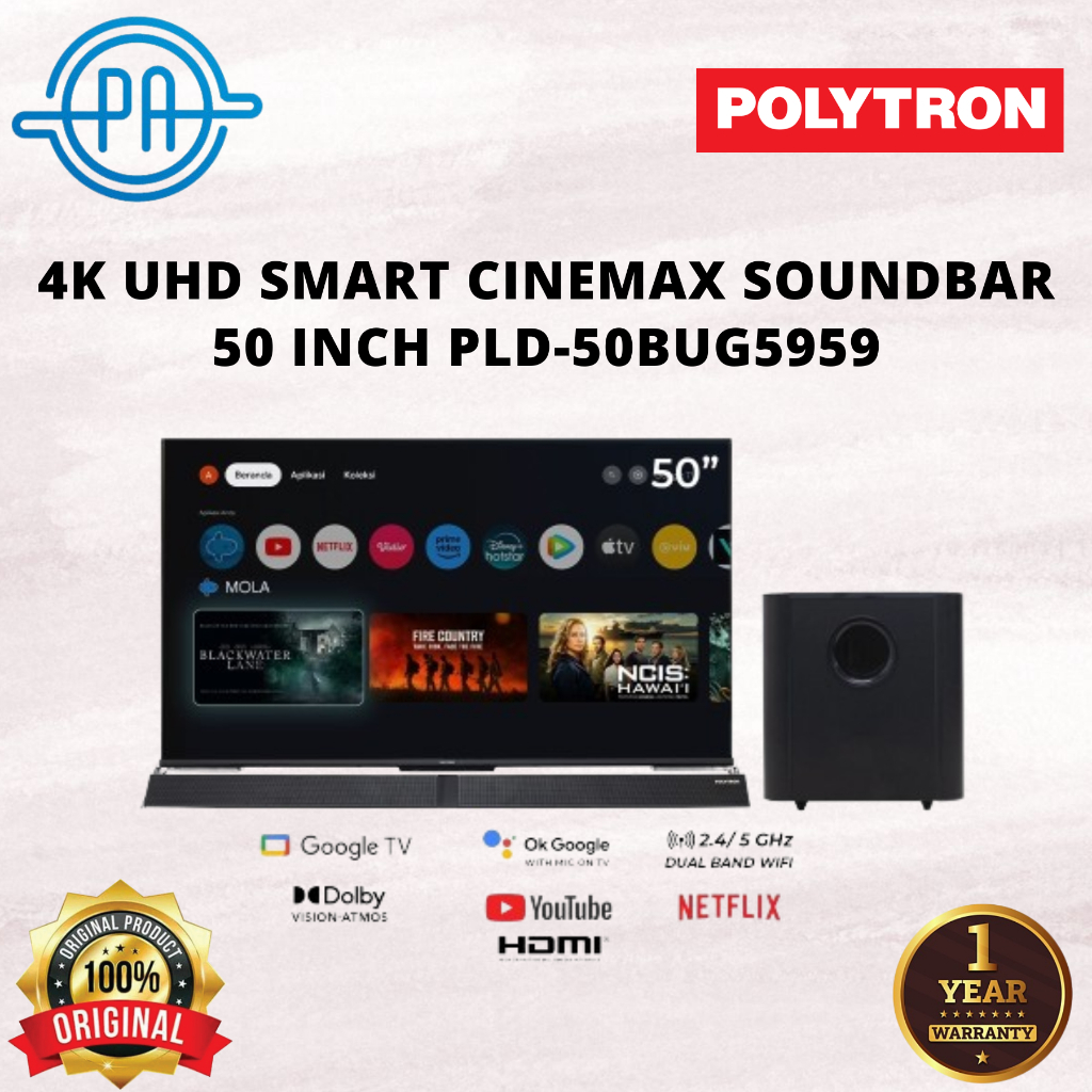 TV POLYTRON 50 INCH P4K UHD Smart Cinemax Soundbar PLD 50BUG5058 / 5058 / PLD50BUG5959 / 50BUG 5959 