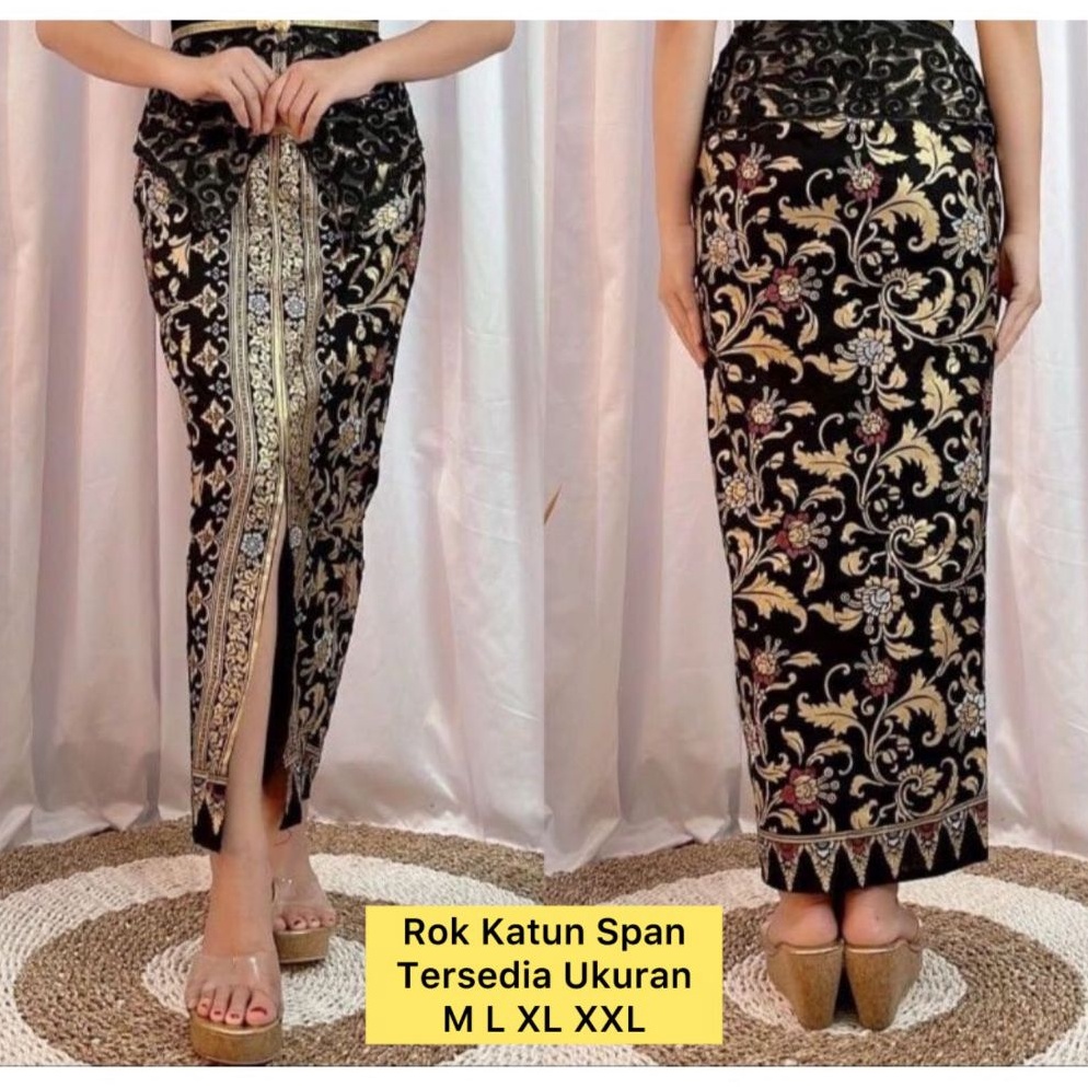 KODE X16Y Rok Span Pramugari Rok Prada Raja Gold Hitam Stretch Rok Batik Ukir Belah Depan Rok Span K