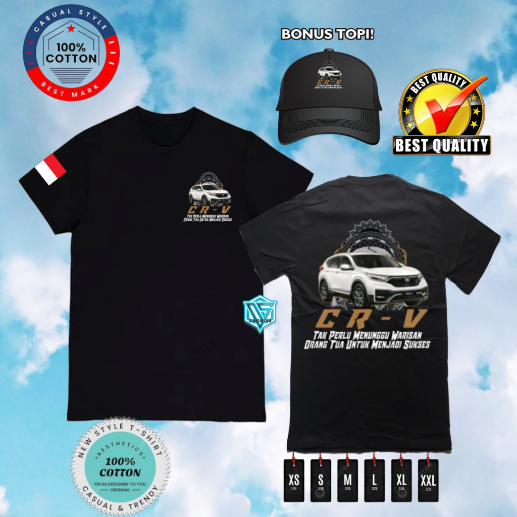 KAOS MOBIL OTOMOTIF CRV TAK PERLU MENUNGGU WARISAN SIMPEL KEREN BONUS TOPI JARING HITAM