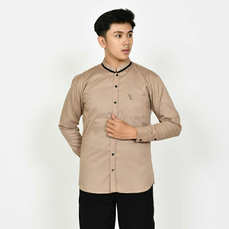 Kemeja Koko Pria Dewasa Lengan Panjang Kain Katun Adem