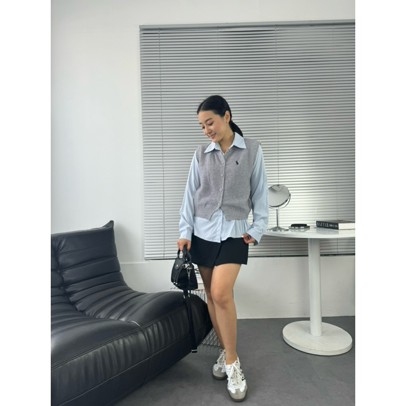 Kezie, Kemeja Polo, Vest Kemeja, Sweater Rajut, Sweater Polo,Vest Long Sleeves Import, Korea Style, 