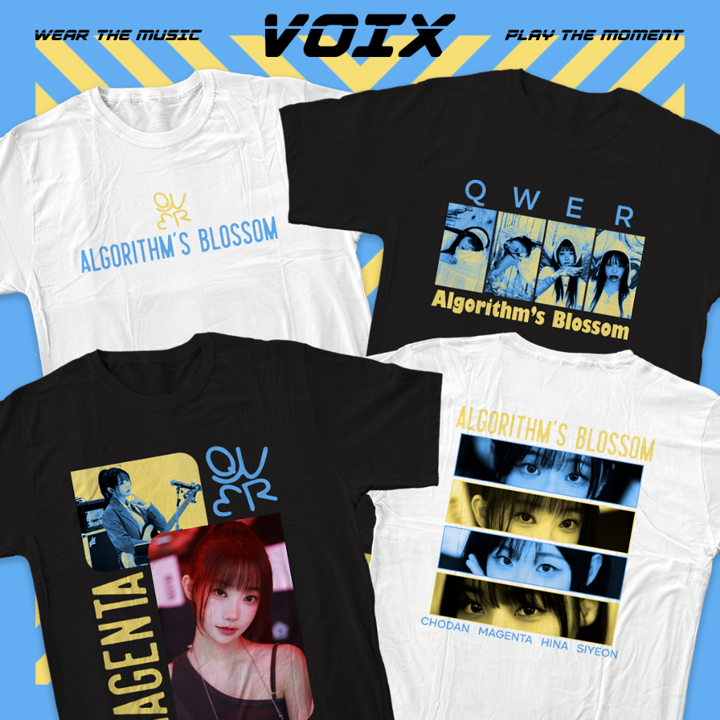 Kaos Kpop QWER "Algorithm's Blossom" Tee - Chodan, Magenta, Hina, Siyeon