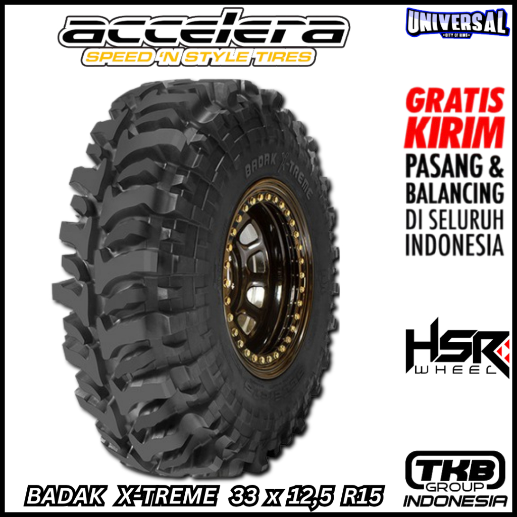 TERSEDIA BAN UNTUK MOBIL OFFROAD RING 15 UKURAN  BAN 33X12,5 R15 MERK ACCELERA BAN BADAK X-TREME