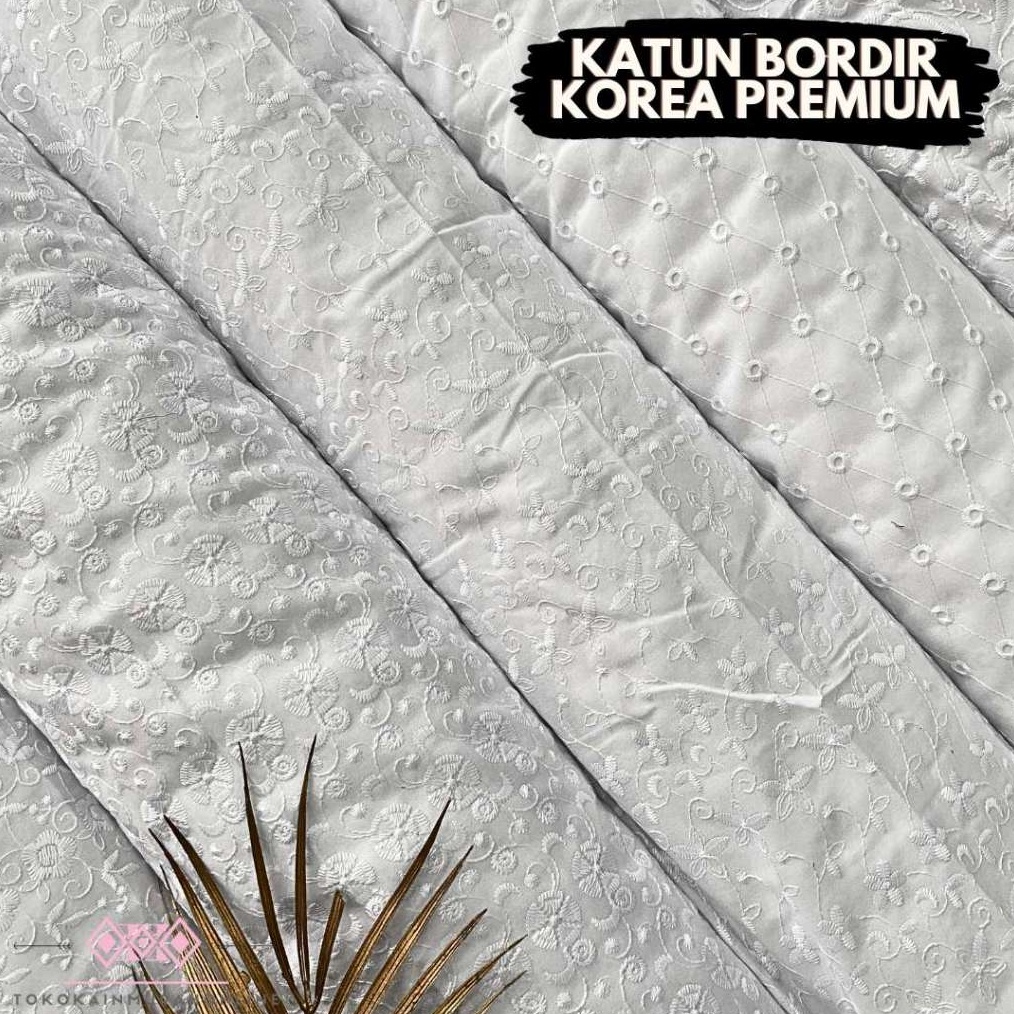 KODE K79K Kain Katun Bordir Korea Super Premium Mukenah Original 1 Cotton Embroidery KHUSUS PUTIH BE