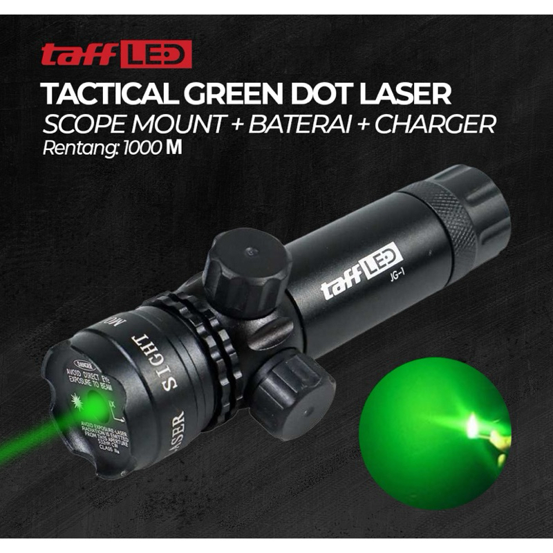 TaffLED Laser Tactical Green Dot Laser Gun Mount Airsoft + Baterai / Laser Tembak LASER Senapan Nyal