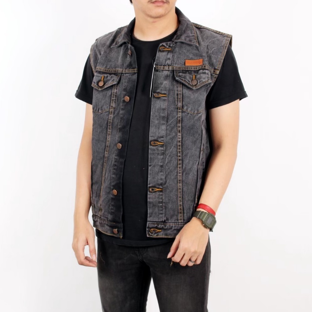 KODE I93Z SIXTEEN  Rompi Jeans Pria Big Size Rompi Motor Klasik Denim Sandwash Gray Black Flower Cou