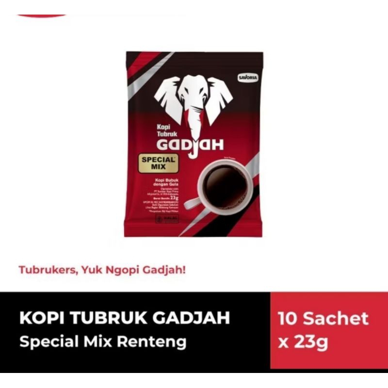 

Kopi Tubruk Gadjah Special Mix isi 10 Pcs x 23 Gram