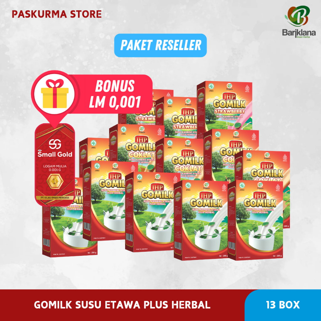

[BONUS LM] PAKET RESELLER 13 BOX GOMILK SUSU KAMBING ETAWA PLUS HERBAL