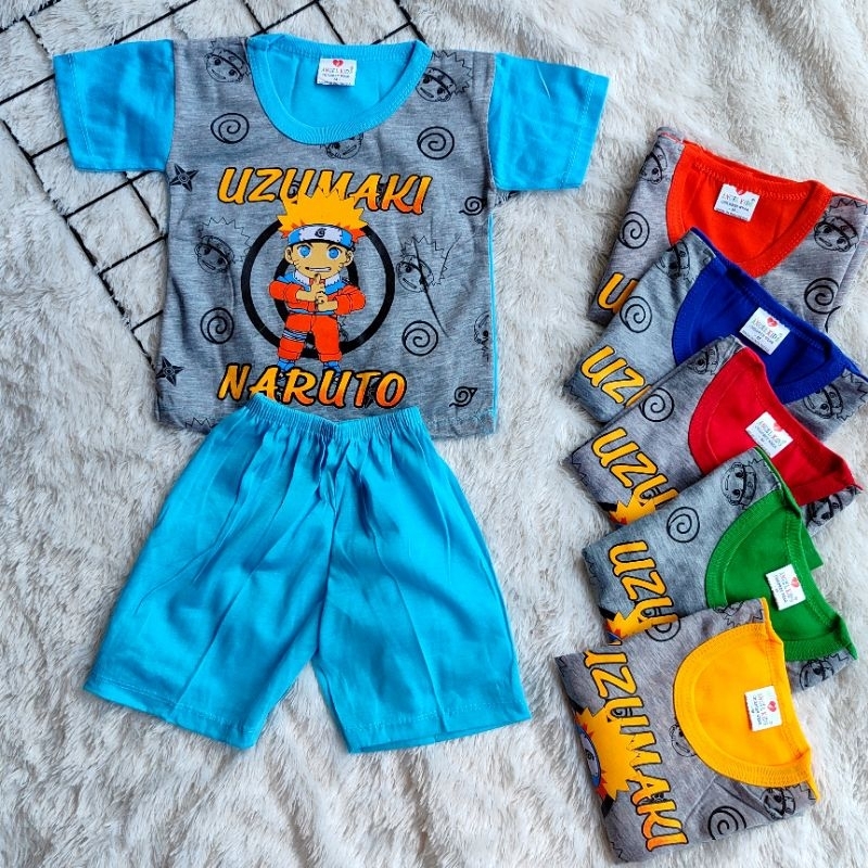 Setelan baju harian anak cowok murah 0 1 2 3 4 5 tahun motif kartun NARUTO SHIPPUDEN spiderman ultra