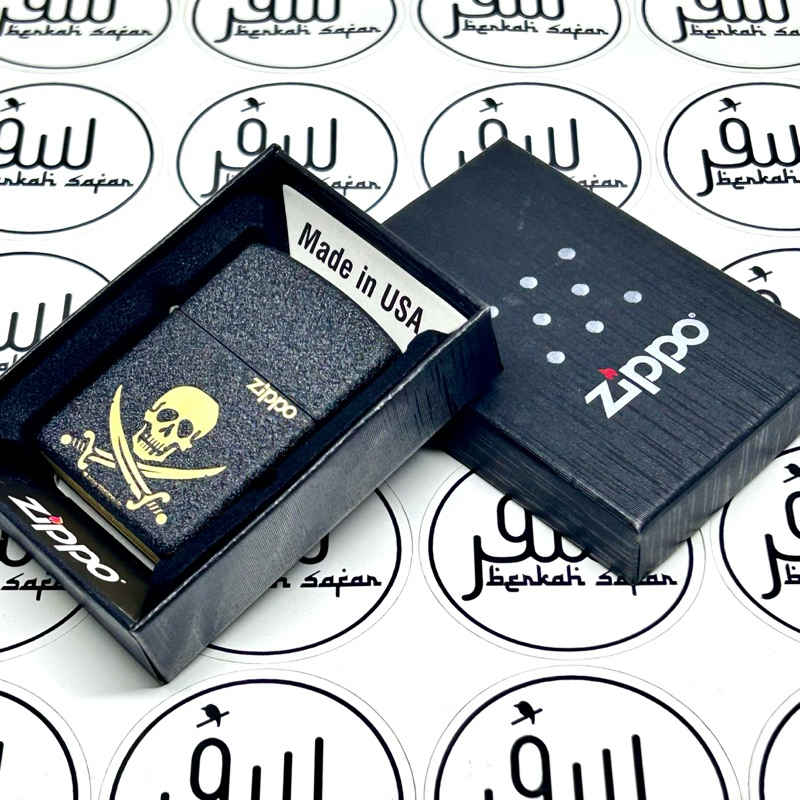Korek Zippo Matte Hitam Black Crackle Skull Rough Design Original