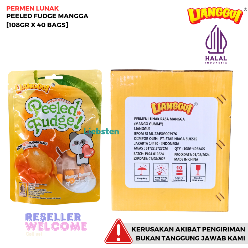 

Lianggui Permen Lunak Peeled Fudge 108 Gr [1 Dus, Isi 40 Bags]