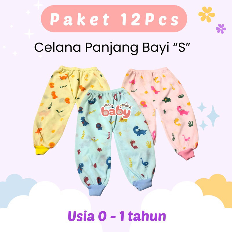 Paket 12 Pcs Celana Bayi Panjang Bayi Lusinan Warna Orisinil Grosir Lusinan 0-1 tahun