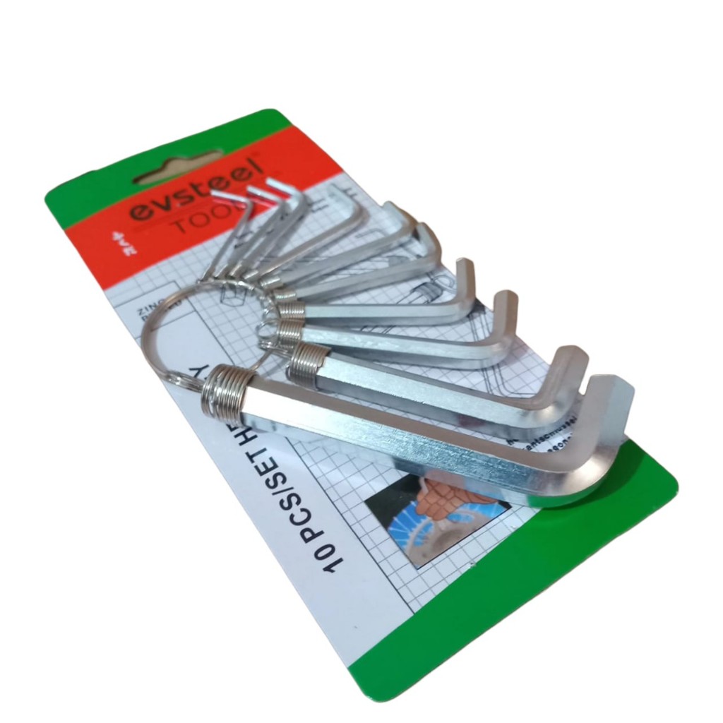 EVSTEEL KUNCI L PENDEK CHROME/ KUNCI L SET/ HEX KEY 1-10 MM 10 PCS/SET EVSTEEL