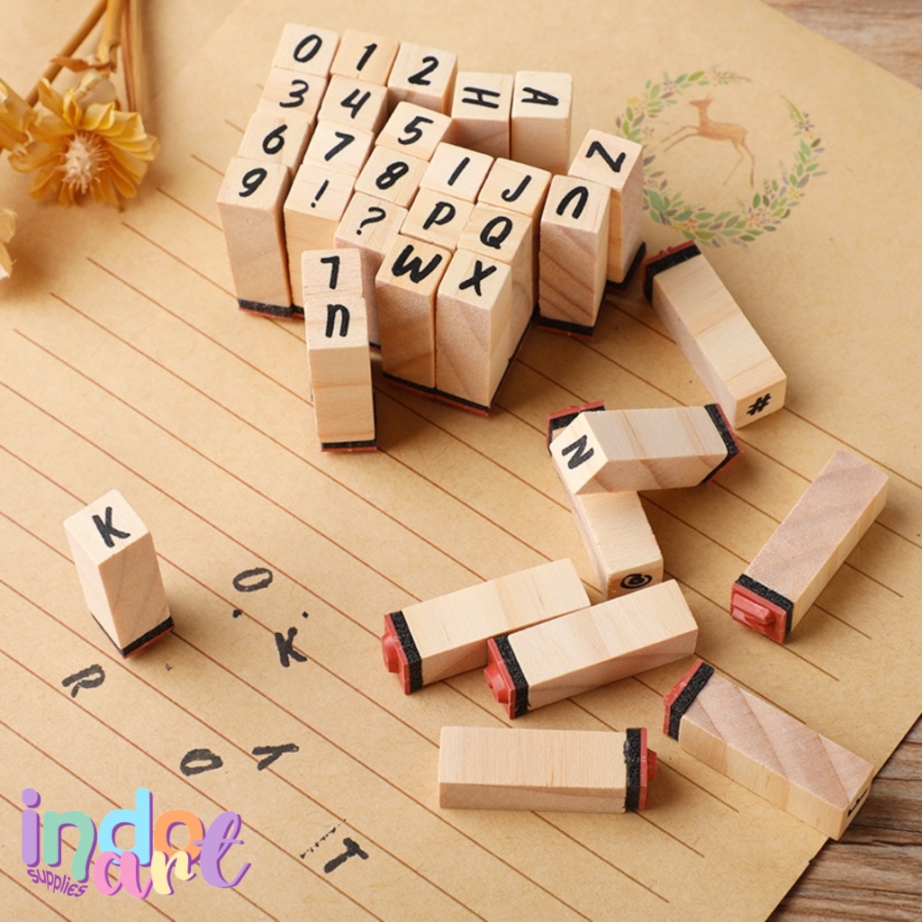 

(IAS) Wooden Stamp Pad Stempel Cap Mesin Tik Alphabet Hand Writing Tulis Tangan Simbol Huruf