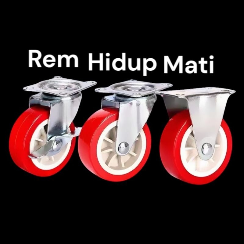 GL roda troli rem hidup mati 2 inch eceran roda cartrol troli 2 inch