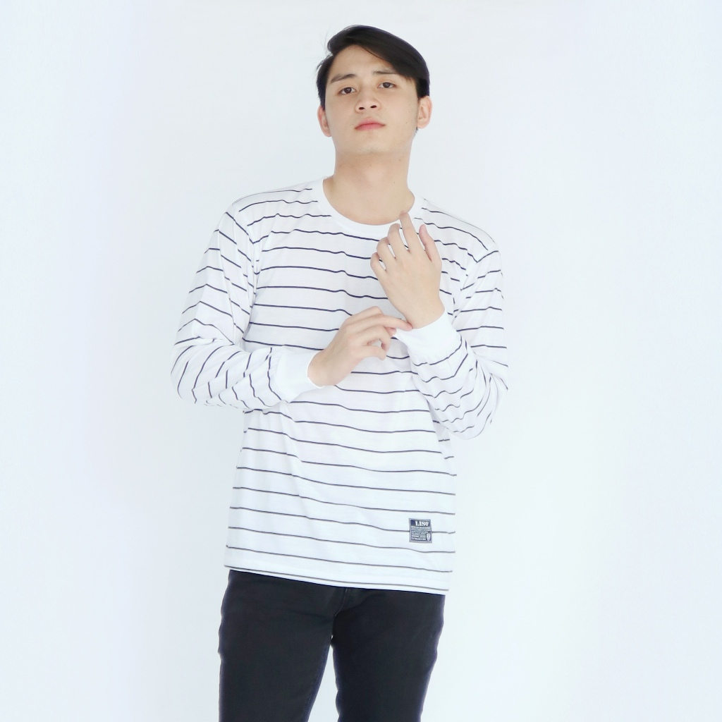Kaospolos - Kaos Oblong Pria Distro Stripe Belang-belang | Kerah Bulat Garis-garis Lengan Panjang