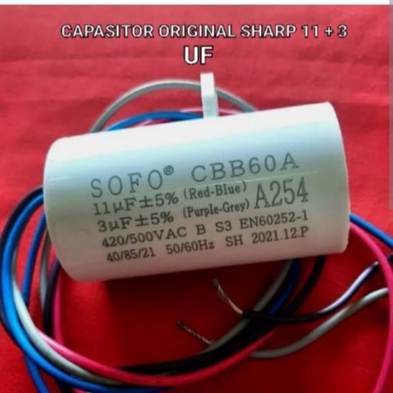 Original Kapasitor mesin cuci sharp 2 tabung 11 + 3 mikro Ori