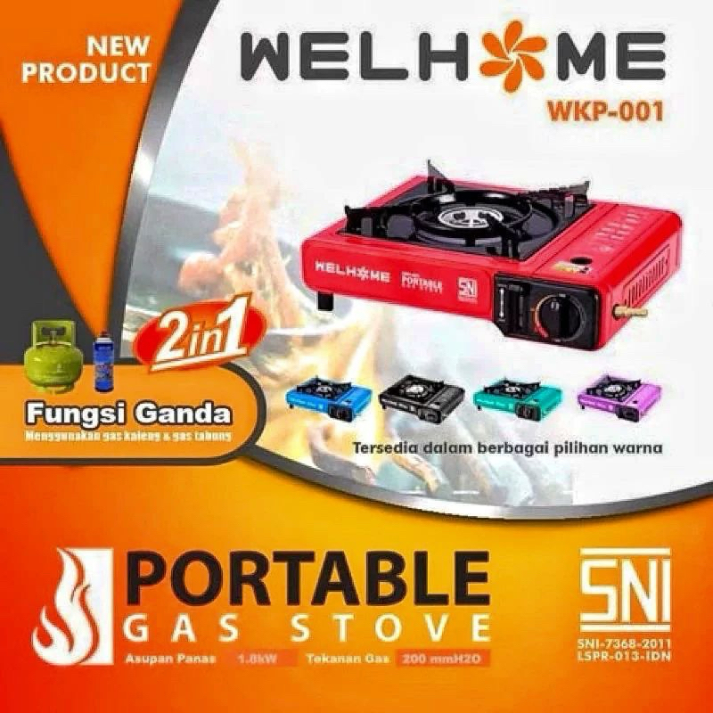 Kompor Gas Portable 2in1( Bisa Gas Kaleng & Gas Tabung 3 Kg )  Welhome / MyvoKompor Portable WKP-001