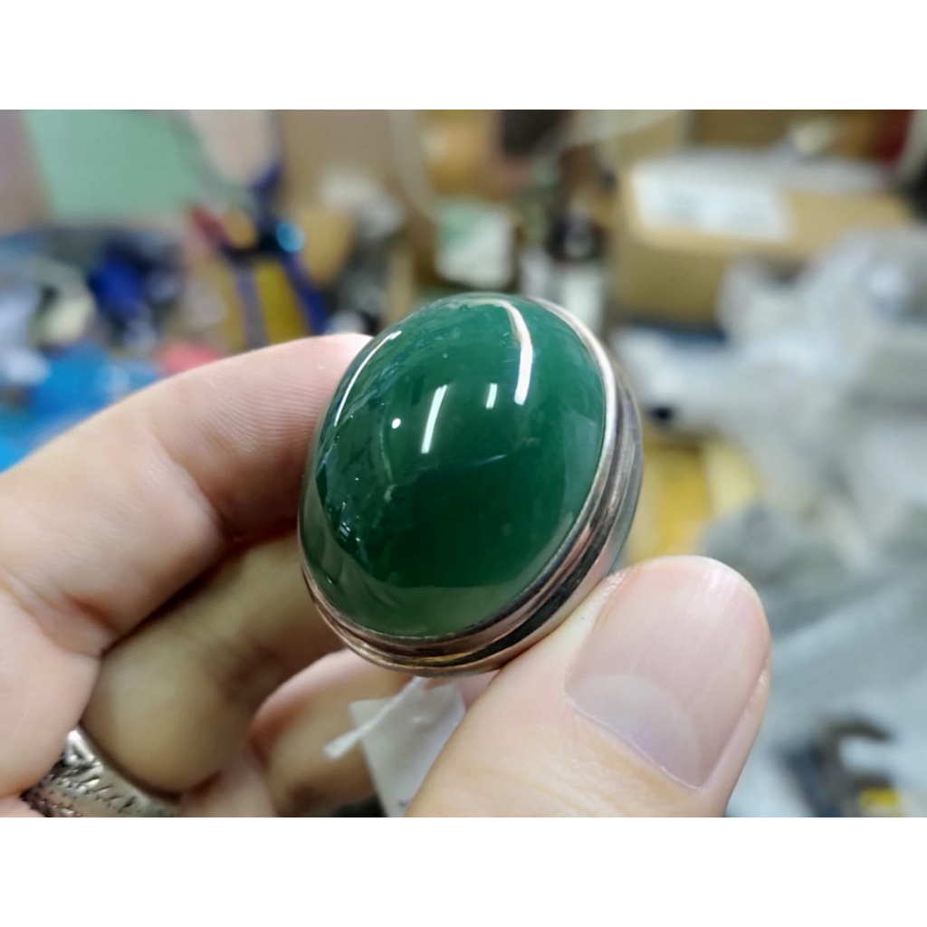 Batu Natural Garut Chrome Chalcedony GRT008 Hijau Solid Super Mumbul Jumbo Ikatan Perak
