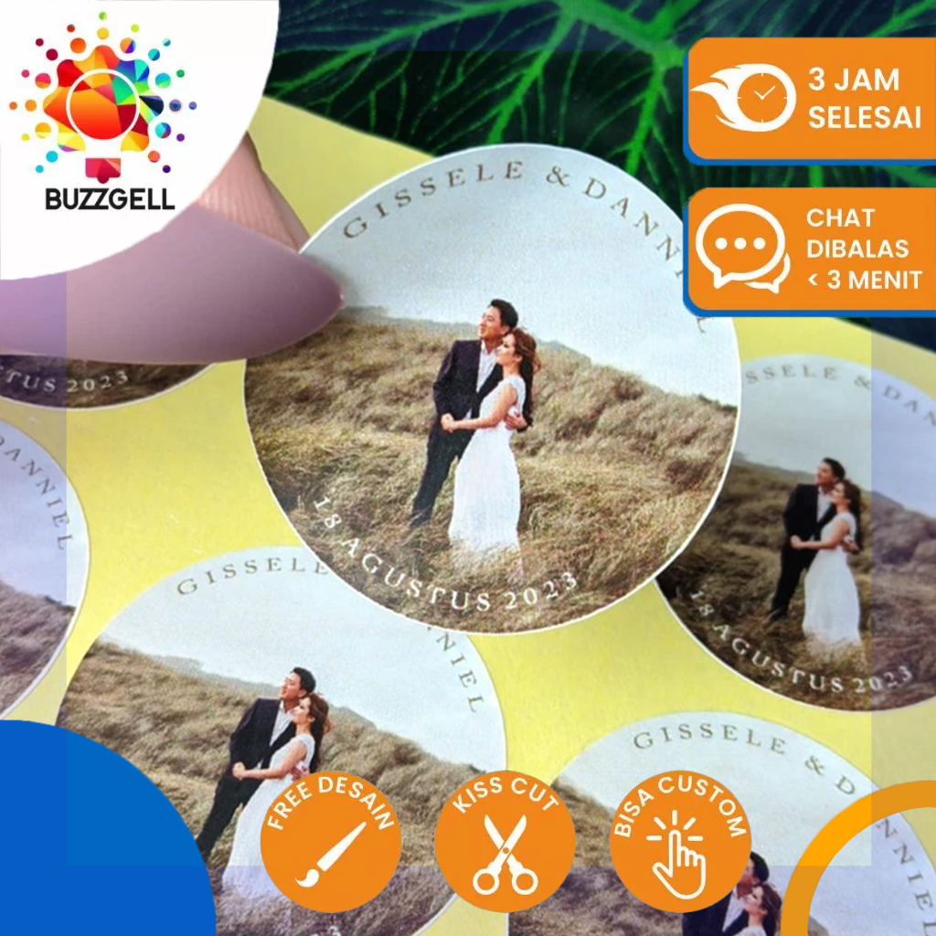 

2-4 Sticker Wedding Souvenir Stiker Pernikahan BuzzGell Custom Ucapan Nikah
