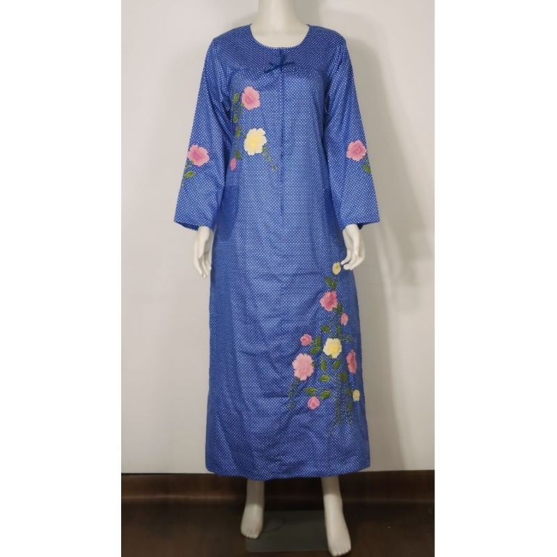 Longdress Panjang Polkadot Bordir Katun Jepang Khas Malang [ Daster Busui][Gamis Wanita][Baju Tidur]