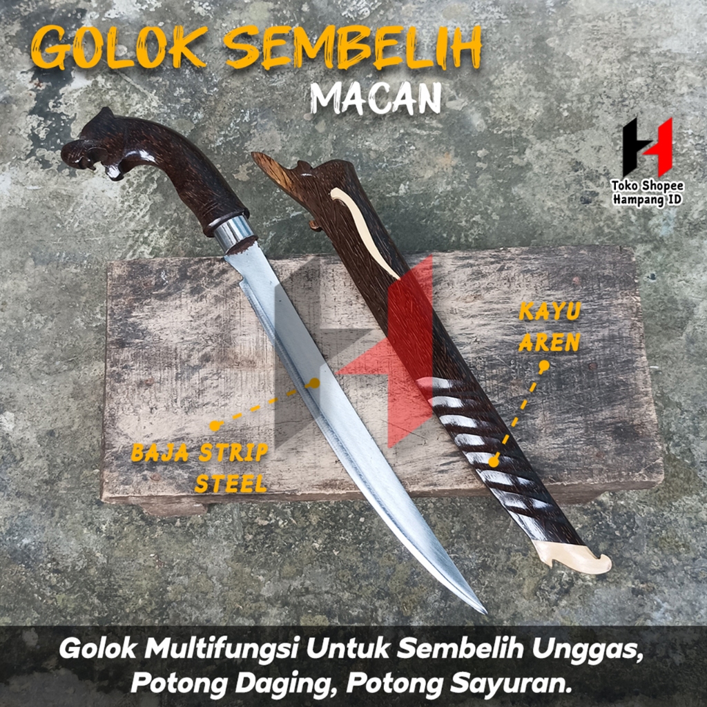 Pisau Sembelih Baja Ukir Macan Pisau Motif Terbaru Kayu Ruyung