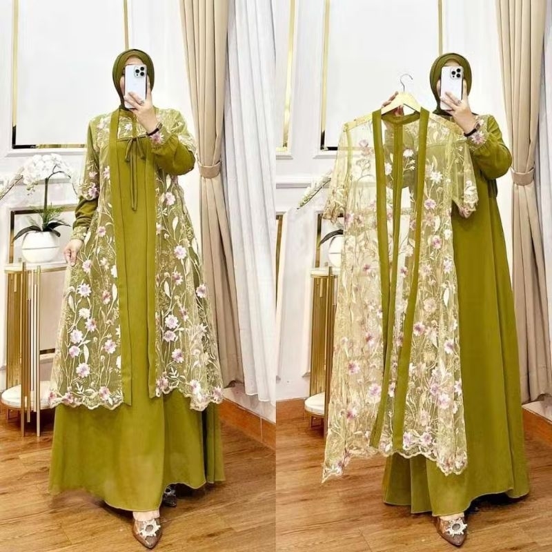 BAJU DRESS GAMIS BUSUI BRUKAT BROKAT PESTA KONDANGAN ARISAN NIKAHAN LEBARAN WANITA MUSLIM ELSIA M/L 
