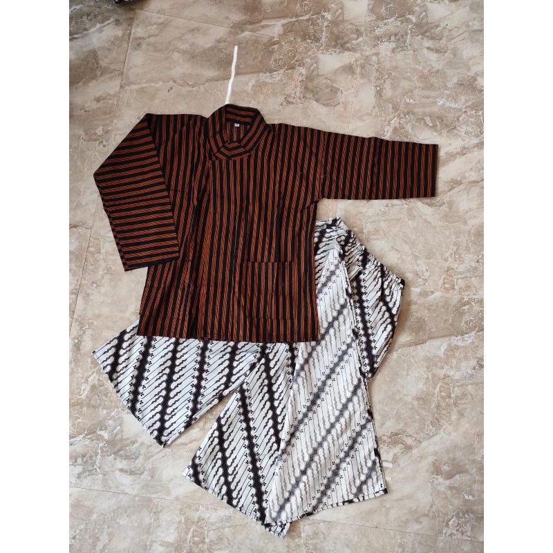 Setelan Baju Lurik Anak Bahan Katun Alus/Baju Lurik, Celana Sarung/Baju Jawa Anak Laki Laki
