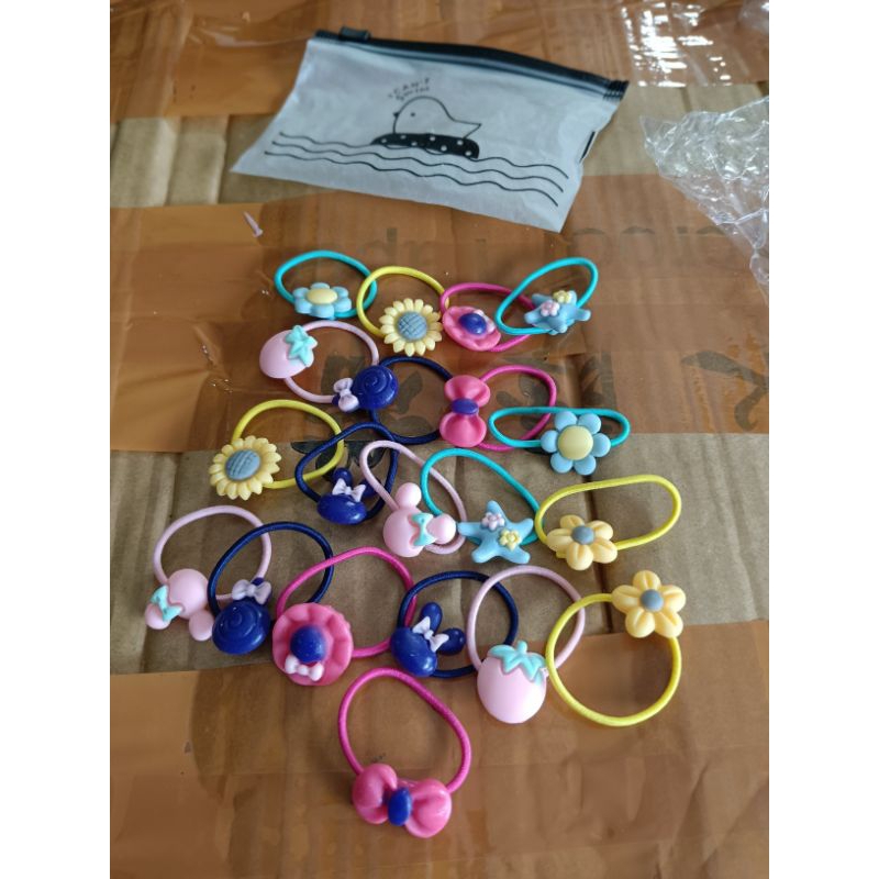 20pcs ikat rambut motif / ikat rambut anak bonus pouch