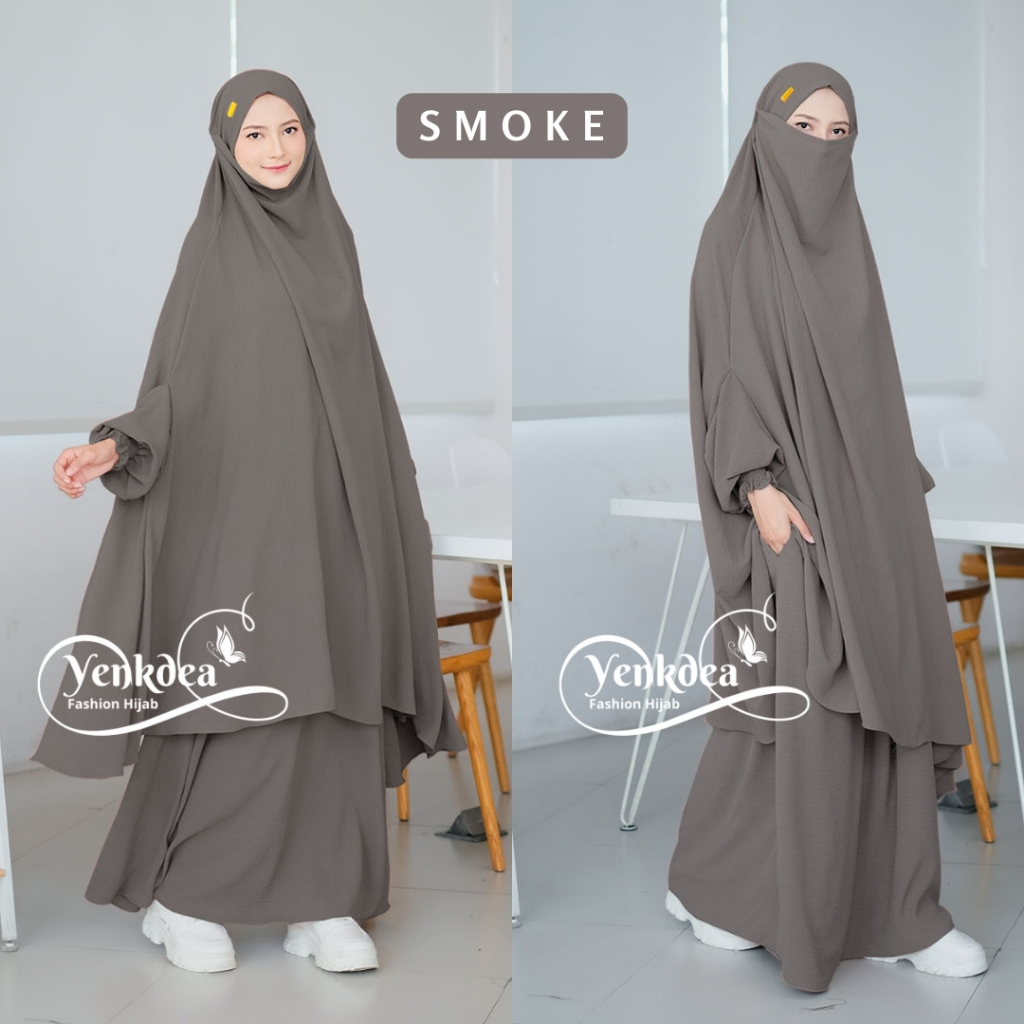 Baju Syari Set Hijab French Khimar Crinkle Airflow