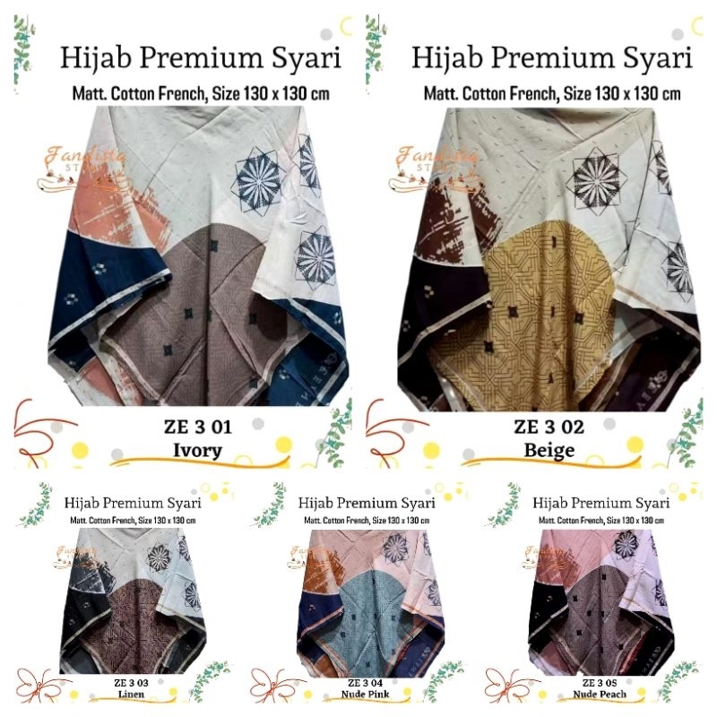Jilbab - Hijab segi empat motif jumbo - Jilbab motif syari cotton french