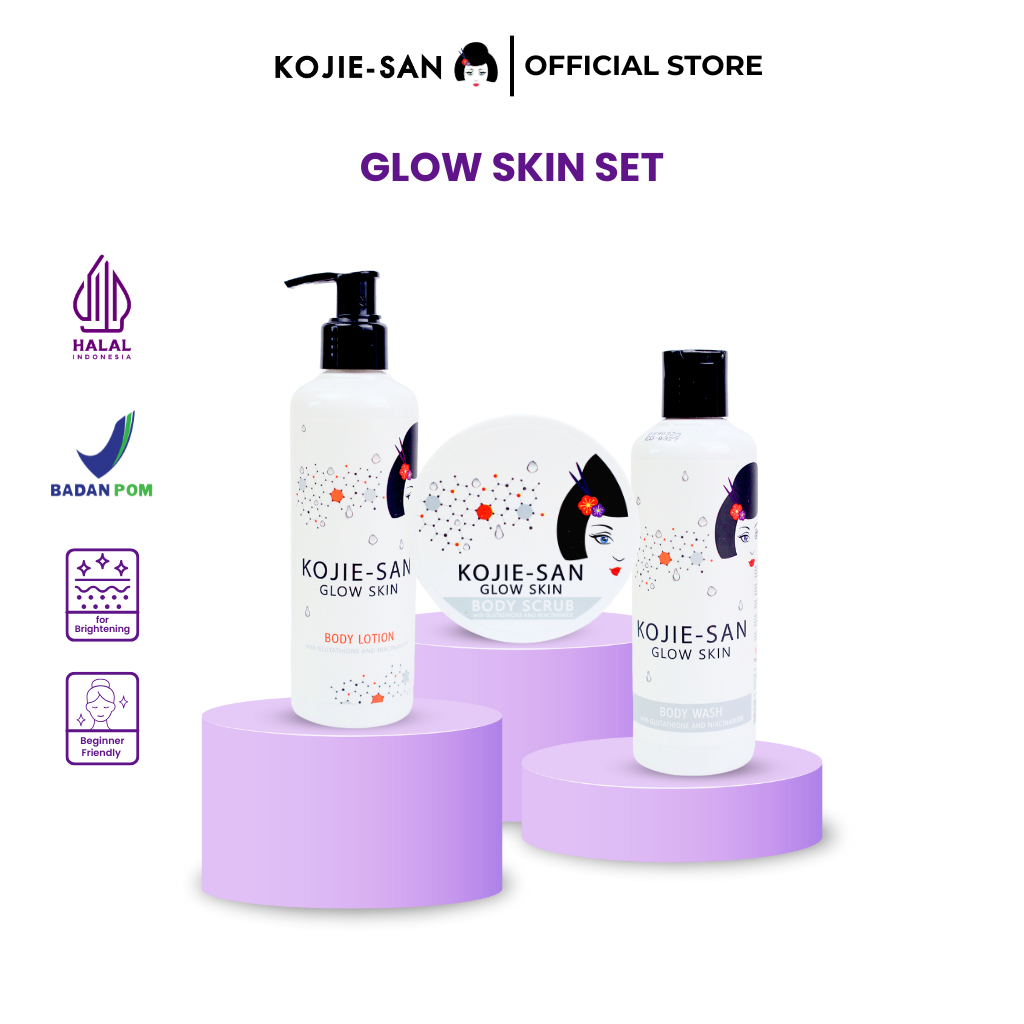 KOJIE-SAN Paket Glow Skin Transparant Body Lotion + Body Wash + Body Scrub 250gr Withening Grey
