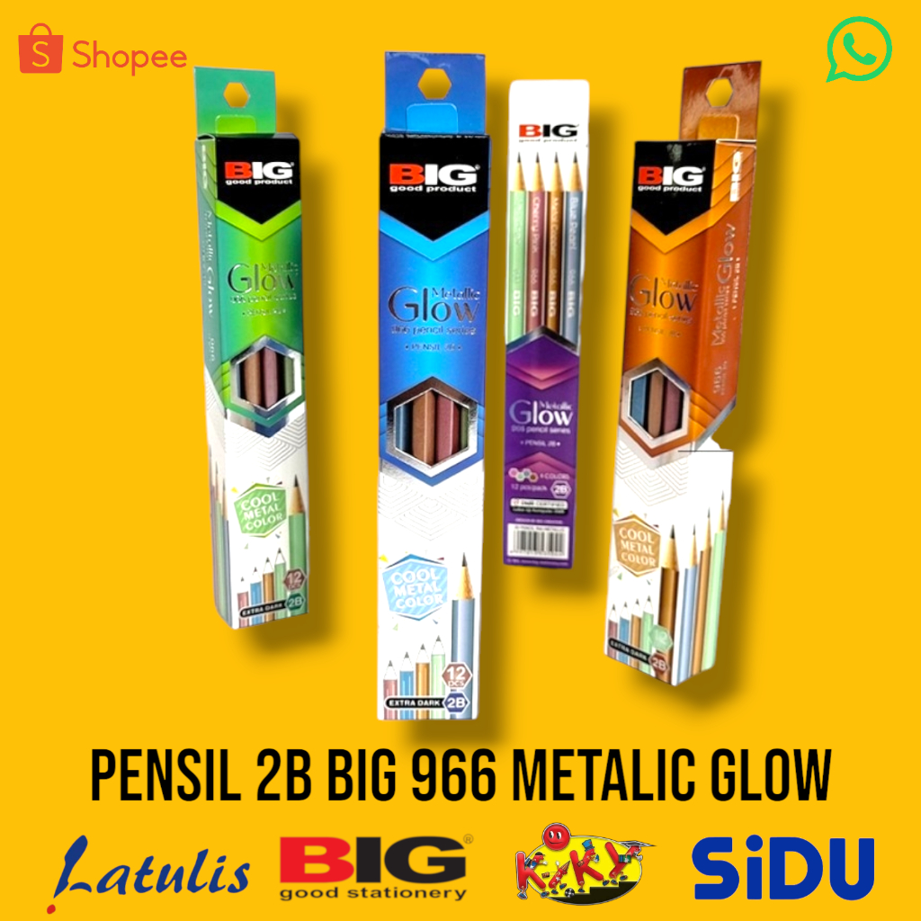 

12 Pcs BIG Pensil 2B Metallic Glow Graphite Pencil Standar Ujian Extra Dark PS-966