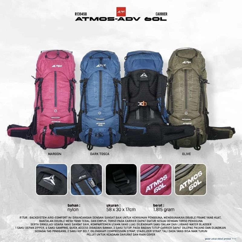 Carrier AREI Atmos Adv Gen 2 60L Terbaru