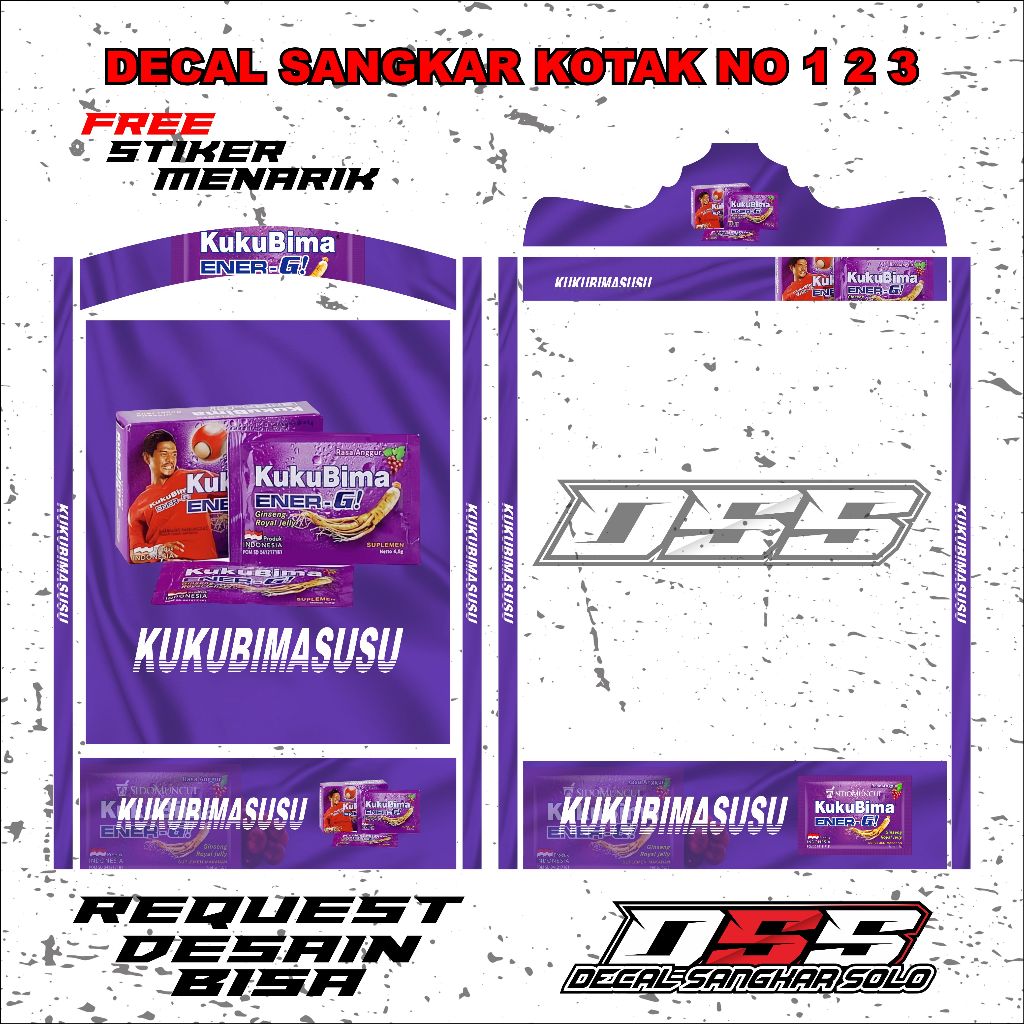 DECAL SANGKAR BURUNG KOTAK MOTIF KUKUBIMA NO 1 2 3