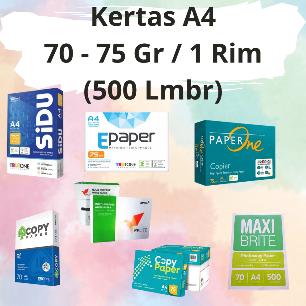 

Kertas HVS A4 75 gsm | Bola Dunia | Sidu | PaperOne | IK Copy | PP Lite | Ekon | Maxi | CopyPaper | Epaper