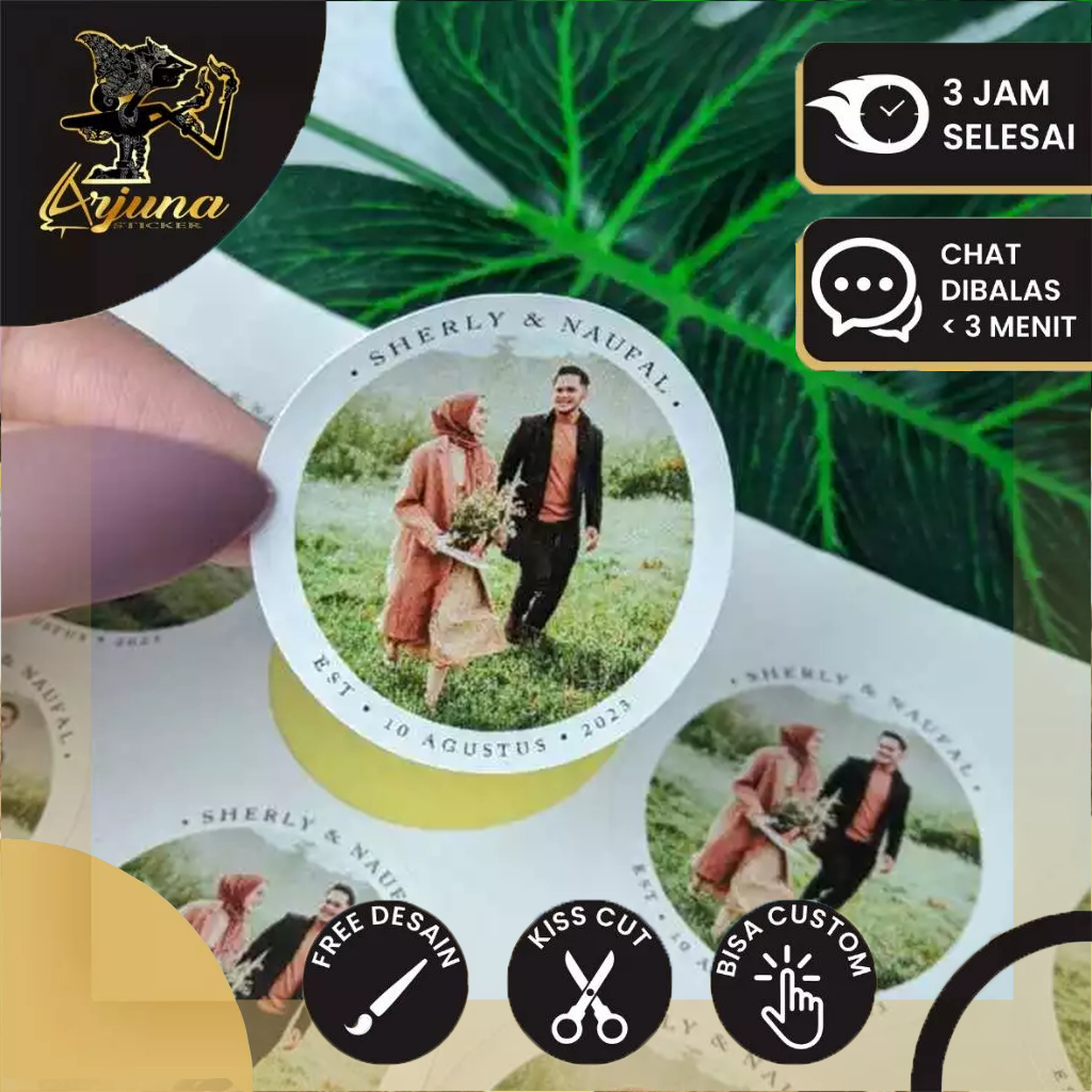 

2-4 Sticker Wedding Souvenir Stiker Pernikahan Custom Ucapan Nikah Arjuna