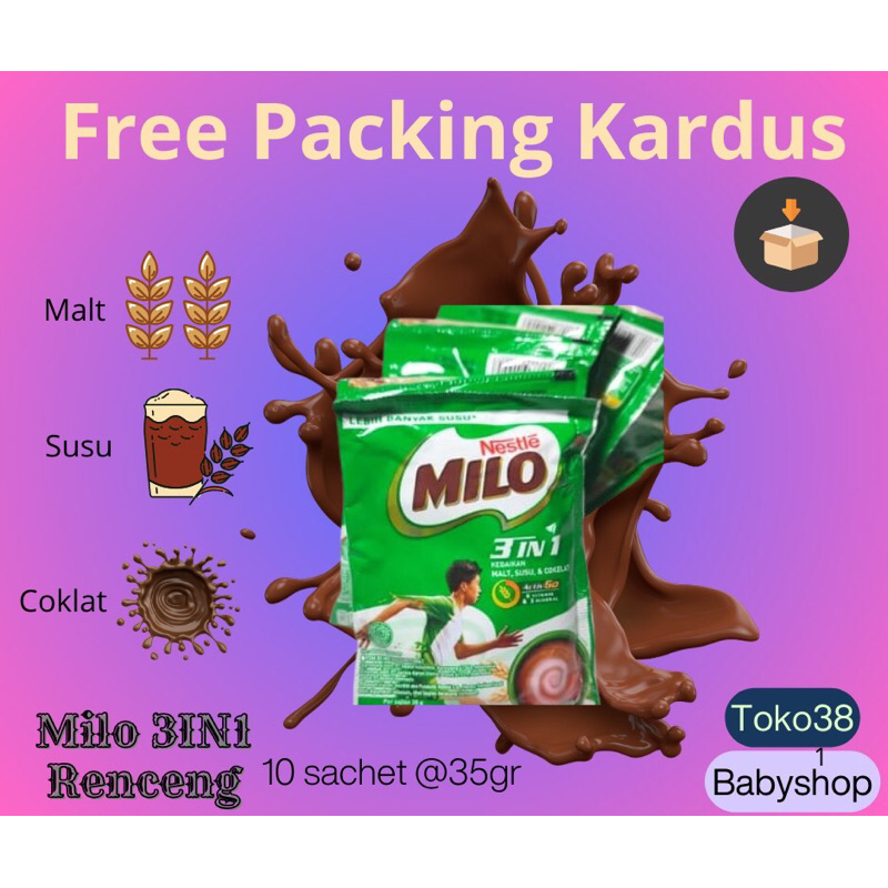 

Nestle Milo 3in1 Sachet 1 Renceng Isi 10 Sachet (35gr)