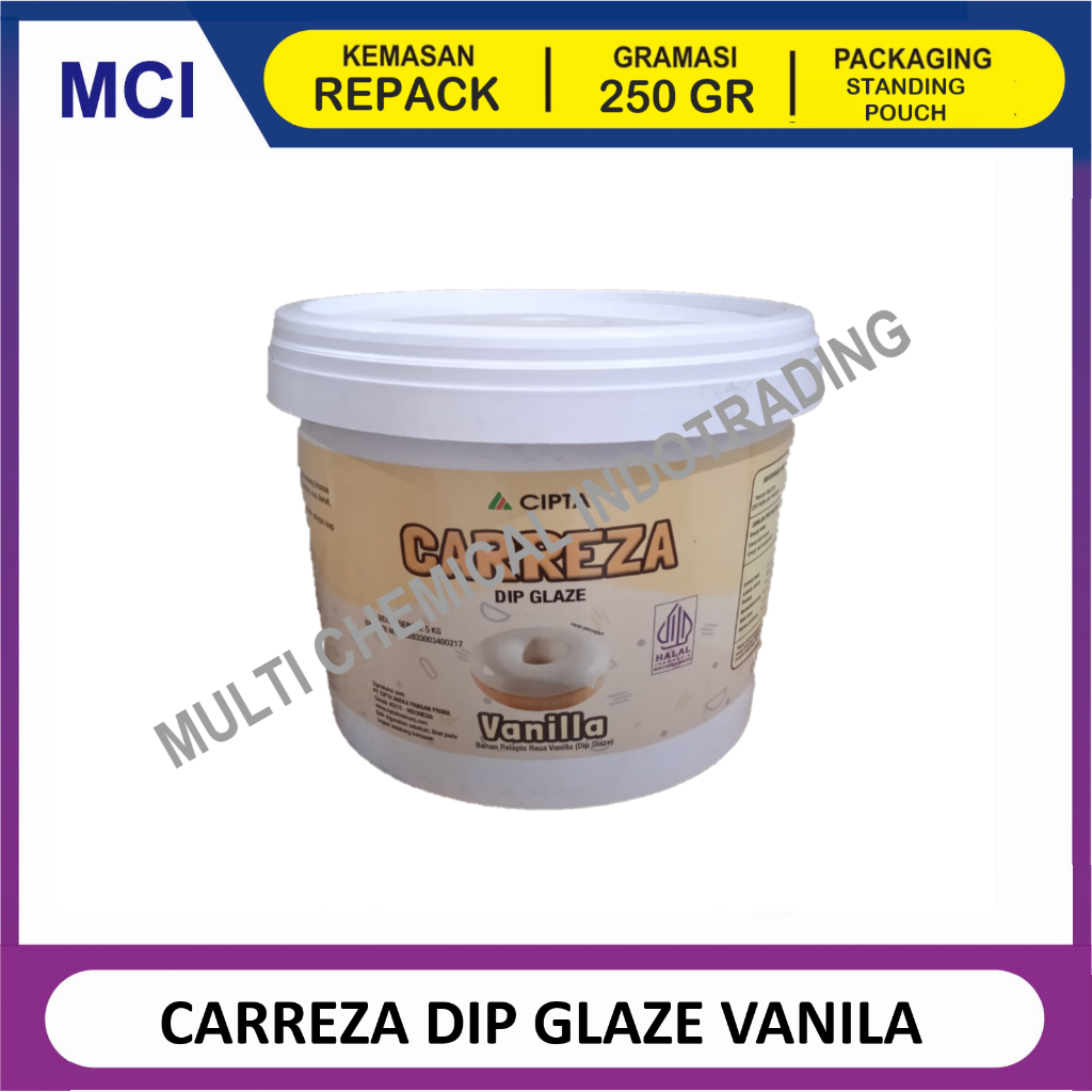 

GLAZE VANILLA - REPACK 250 GR / VANILA DIP GLAZE SELAI OLESAN TOPPING