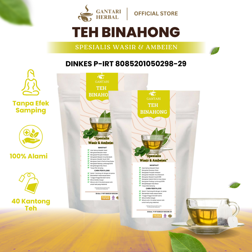 

Gantari Teh Binahong / Mengatasi Wasir dan Ambeien Isi 40 Kantong Teh / Paket 2 Box