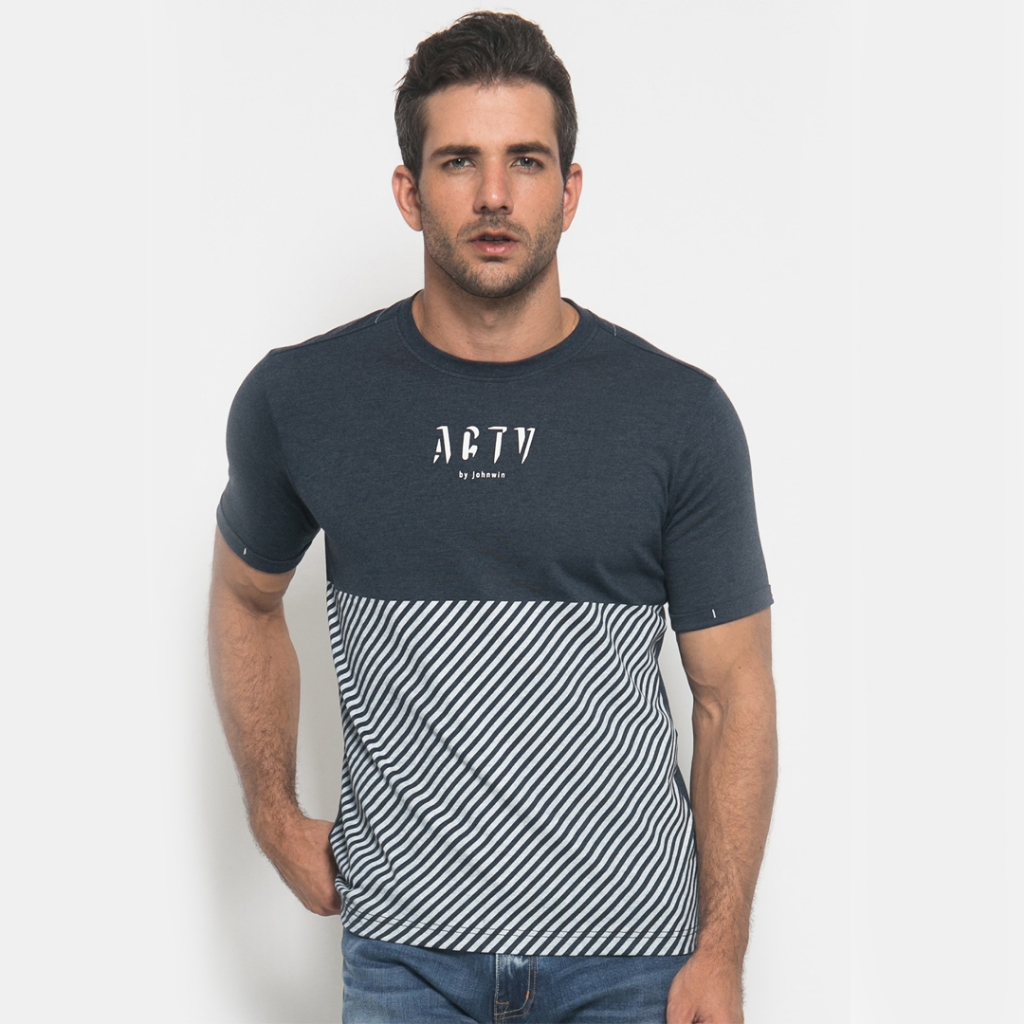 Johnwin - Kaos Casual - Kaos Pria - Kaos Salur - Kaos Abu - Slim Fit - ATS.622.M306.01.C