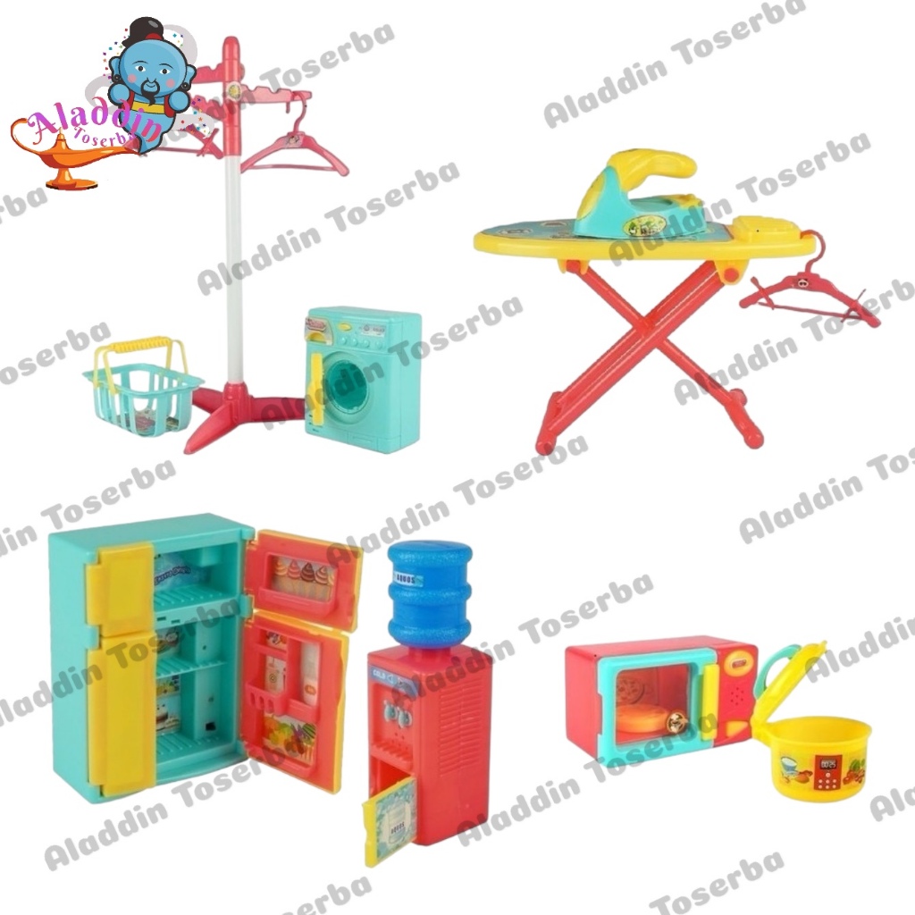 MAINAN ANAK PERALATAN RUMAH TANGGA SETRIKA, MICROWAVE, RICE COOKER, SETRIKA, OVEN, KULKAS, DISPENSER